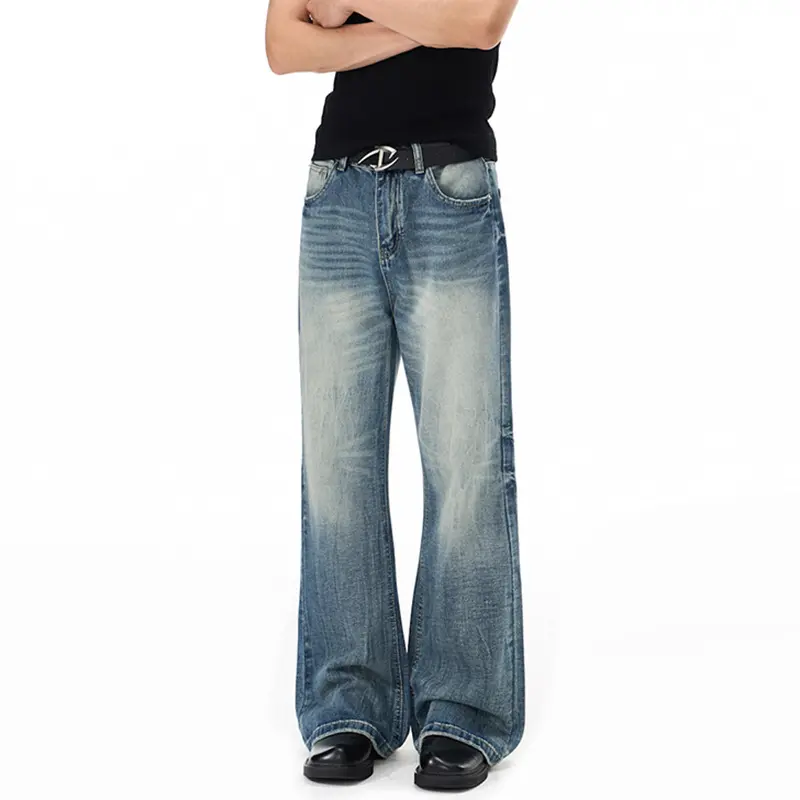 Herren Weitgeschnittene Schlagjeans im Vintage‑Flair mit tiefer Bundlinie und natürlichen Fade-Details Drune