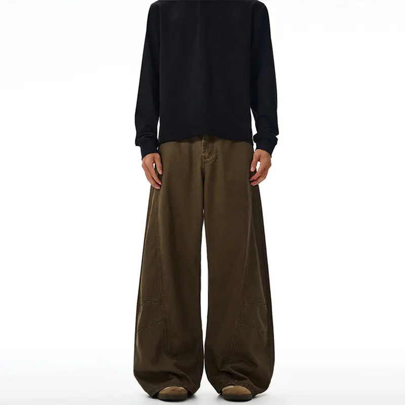 Herren Weitgeschnittene Workwear-Palazzo-Hose aus robustem Baumwoll-Twill mit Paneelnähten Drune