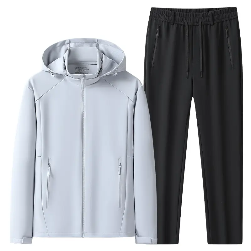 Herren Wetterfester Softshell-Trainingsanzug mit Kapuzen‑Zipjacke, Reißverschluss‑Taschen & konischer Jogginghose Drune