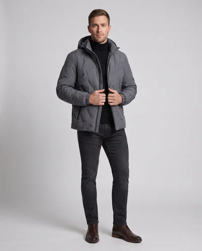 Herren winddicht gesteppte Winterjacke mit Kapuze und thermischer Isolierung