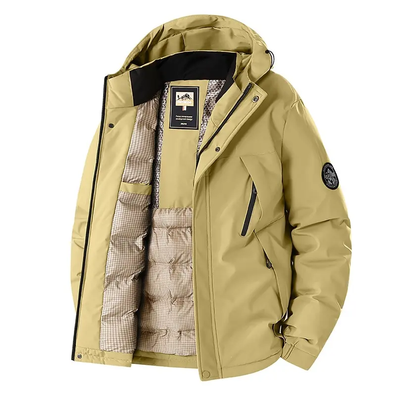 Herren Winddichte Thermo-Parka mit abnehmbarer Kapuze, Stehkragen & versteckten Reißverschlusstaschen Drune