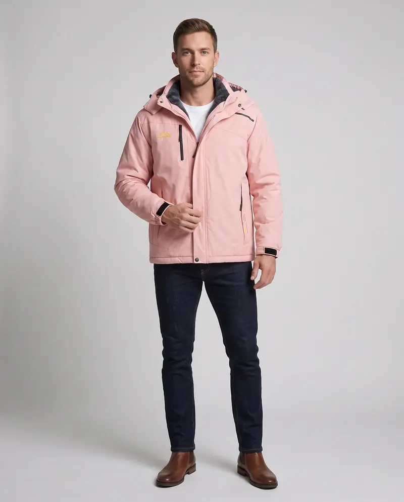 Herren-Winterparka mit dickem Fleece-Innenfutter, abnehmbarer Kapuze und winddichter, wasserabweisender Softshell-Schicht Drune