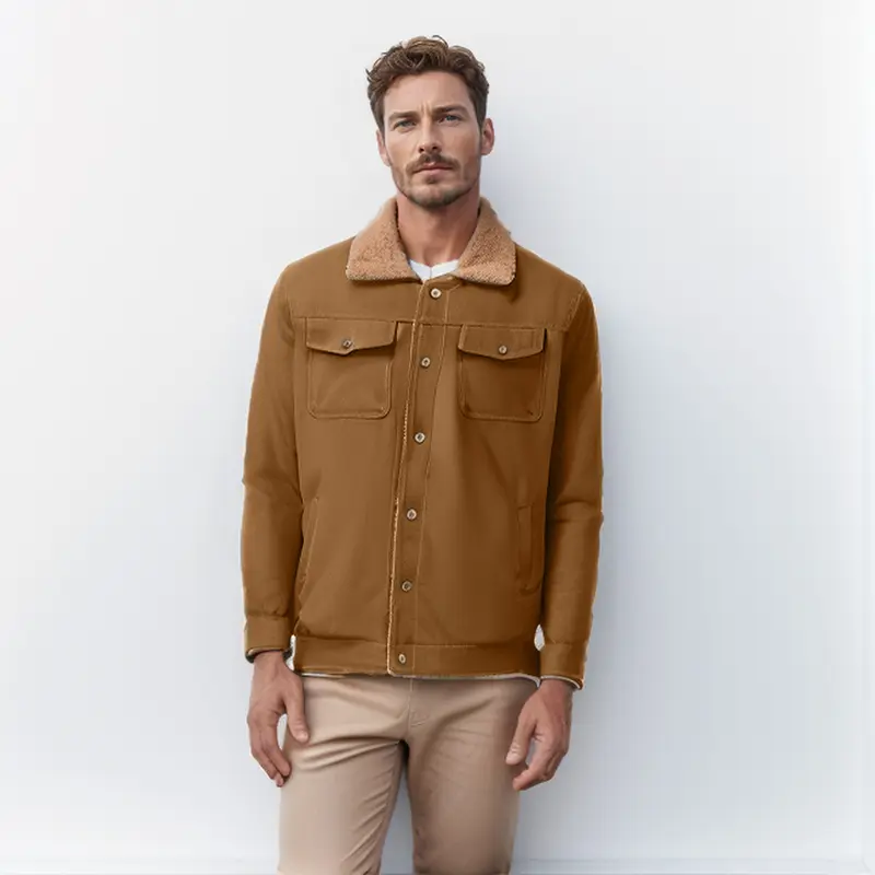 Herren Workwear-Jacke mit Teddykragen und Druckknopfleiste Drune