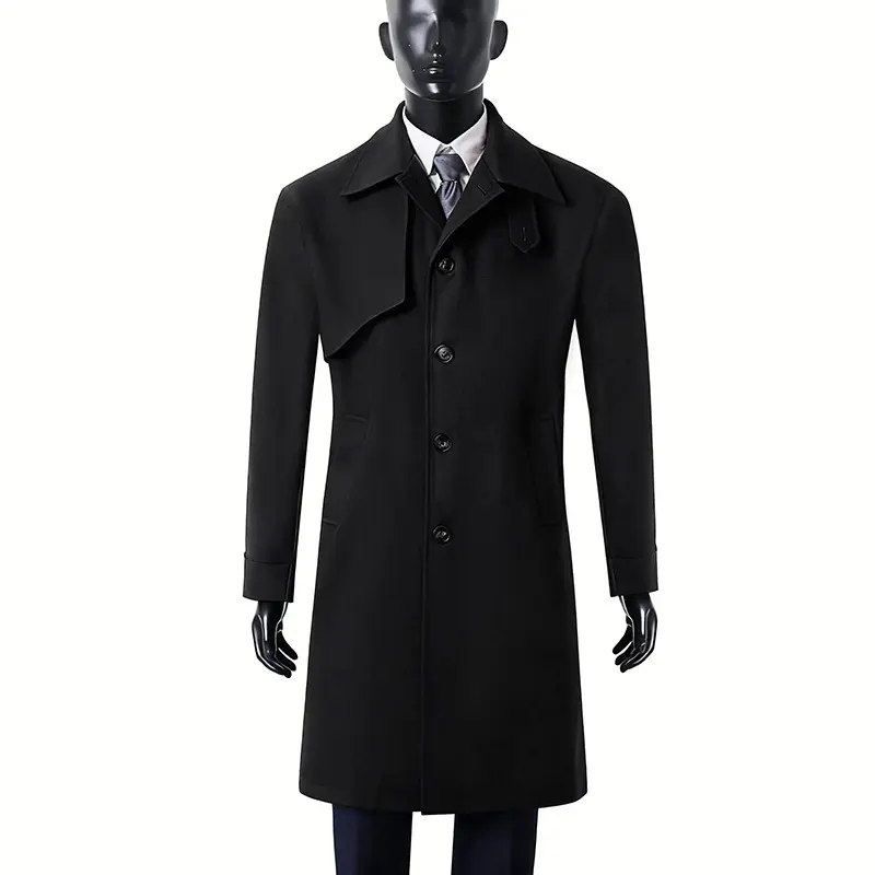 Herren Zeitloser Wollmix-Mantel mit asymmetrischer Sturmklappe und geradem Schnitt Drune