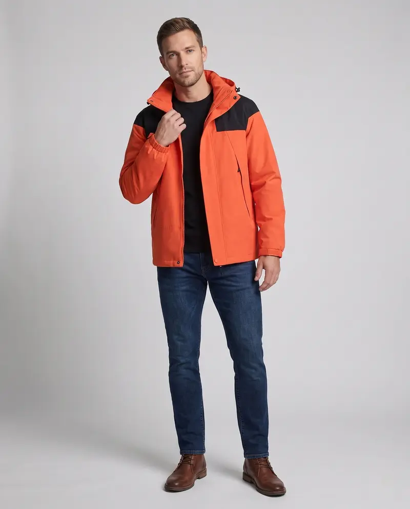 Herren Zwei-Lagen Softshell Outdoor-Jacke mit herausnehmbarer Fleece-Innenjacke und Kapuze Drune