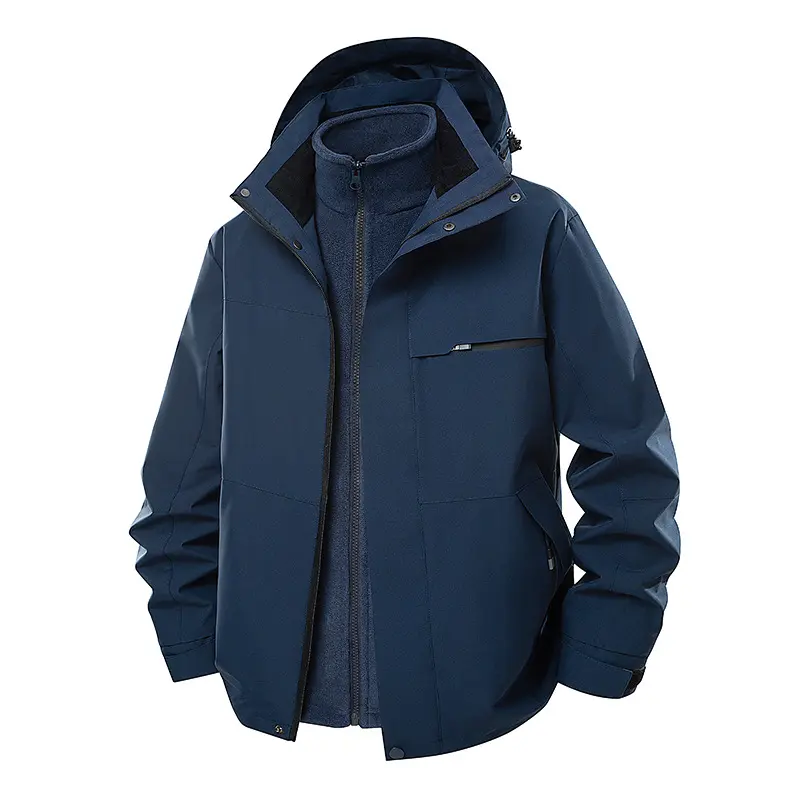 Herren zweilagige Funktions-Übergangsjacke mit abnehmbarer Fleece-Innenjacke, Kapuze & wasserabweisender Hülle Drune