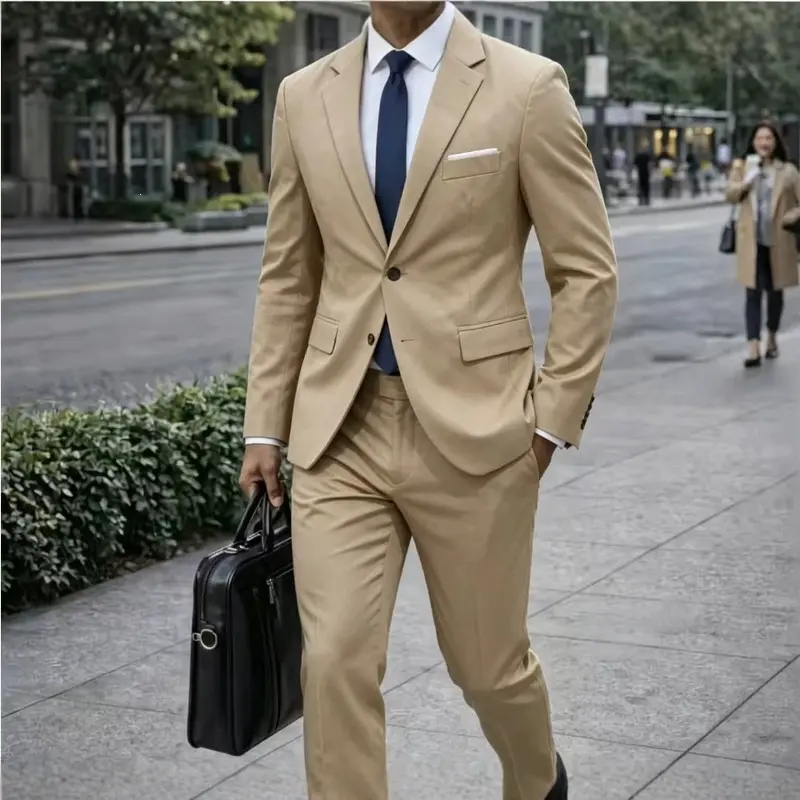 Herren Zweiteiliger Slim-Fit Businessanzug mit tailliertem Revers und schlanker Anzughose Drune
