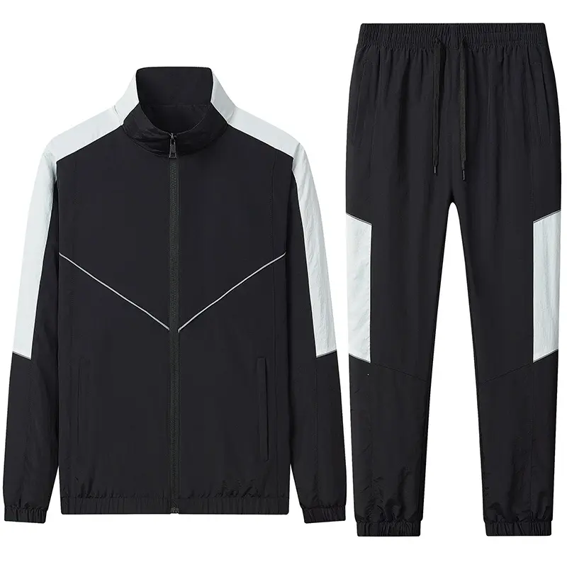 Herren Zweiteiliges atmungsaktives Nylon-Trainingsset mit Stehkragen und Kontrastpaneelen Drune