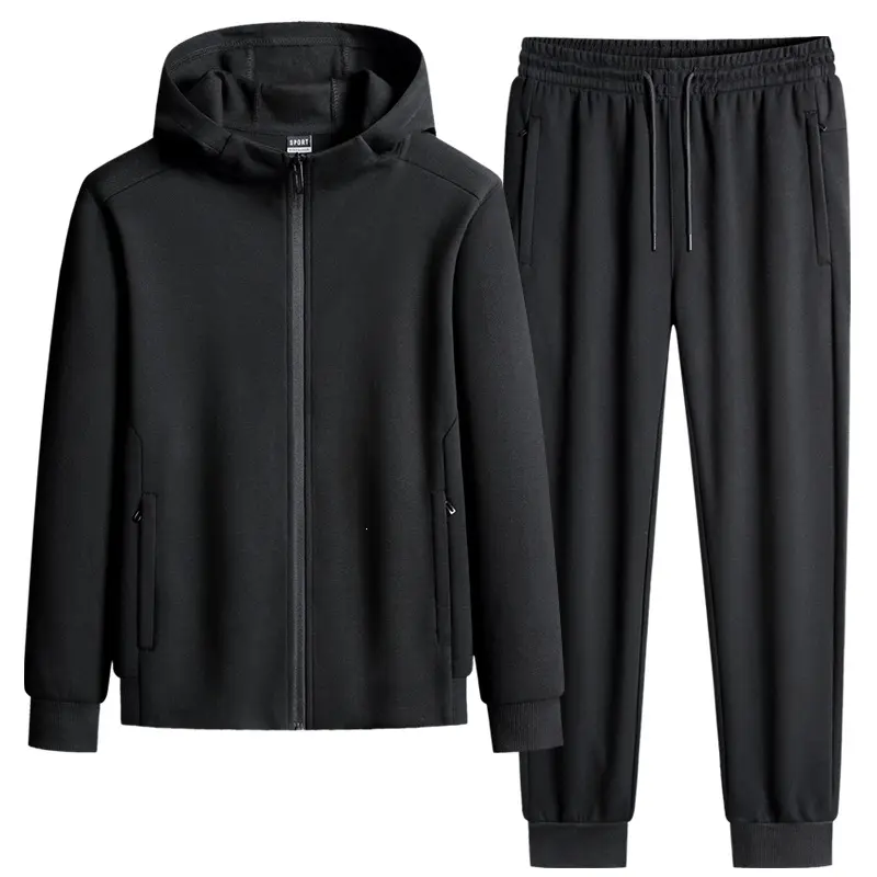 Herren zweiteiliges Kapuzen‑Trainingsset aus French‑Terry mit Reißverschlussjacke & konischer Jogginghose Drune