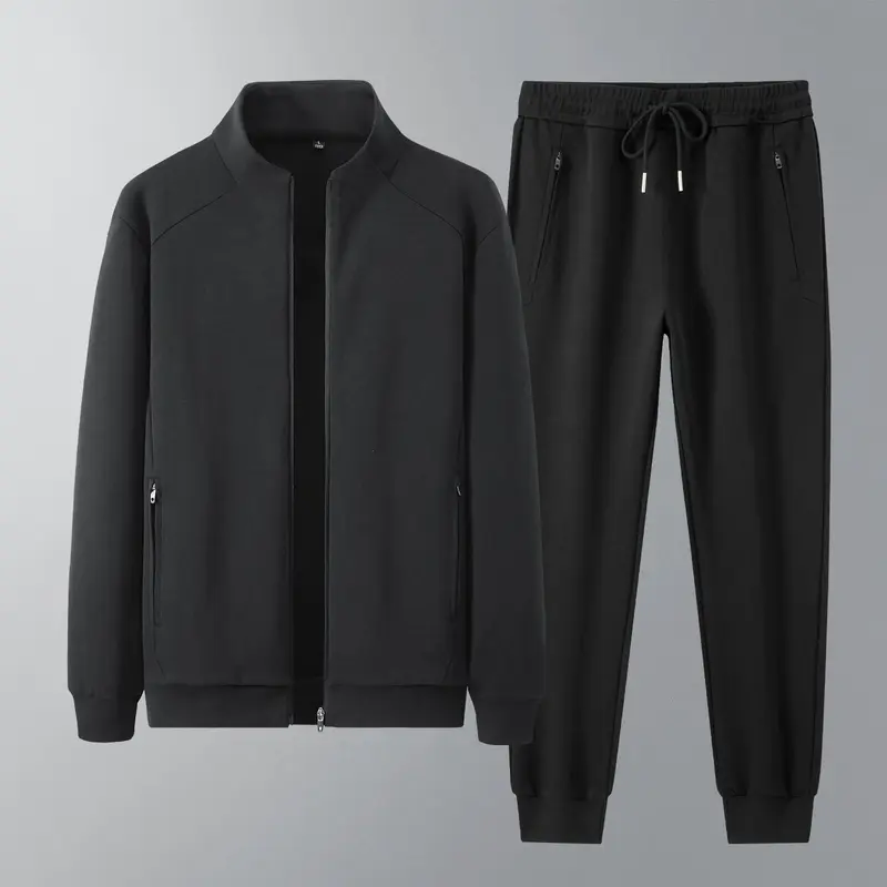 Herren Zweiteiliges minimalistisches Jogging‑Set mit Stehkragen, Zwei-Wege‑Reißverschluss & Reißverschlusstaschen Drune