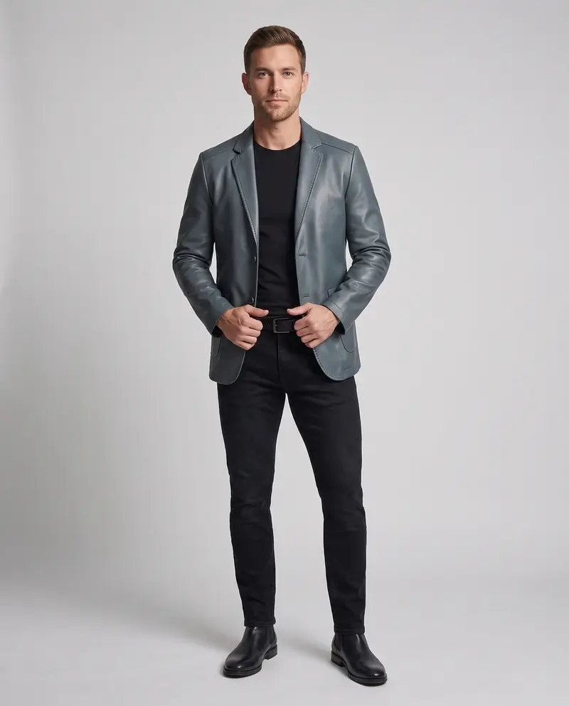 Herrenblazer aus Kunstleder mit slim fit und weicher Fütterung