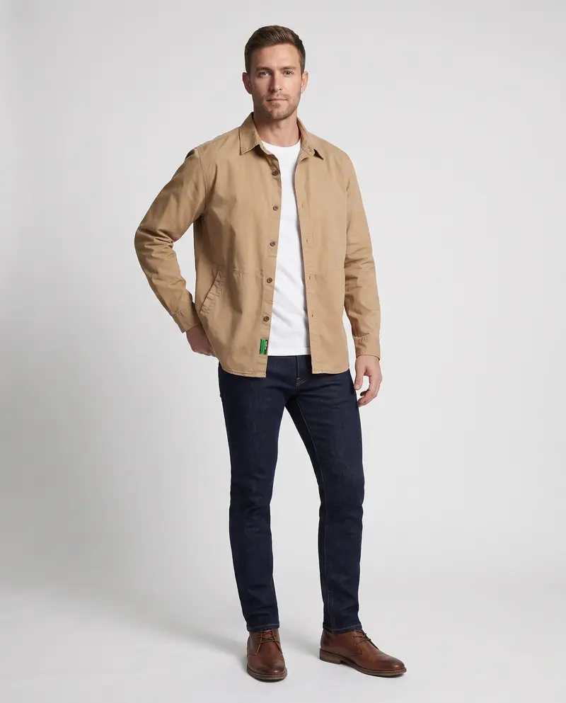 Herrenhemdjacke-Blouson aus Baumwollmischung mit Taillennaht und leichter Canvasstruktur Drune