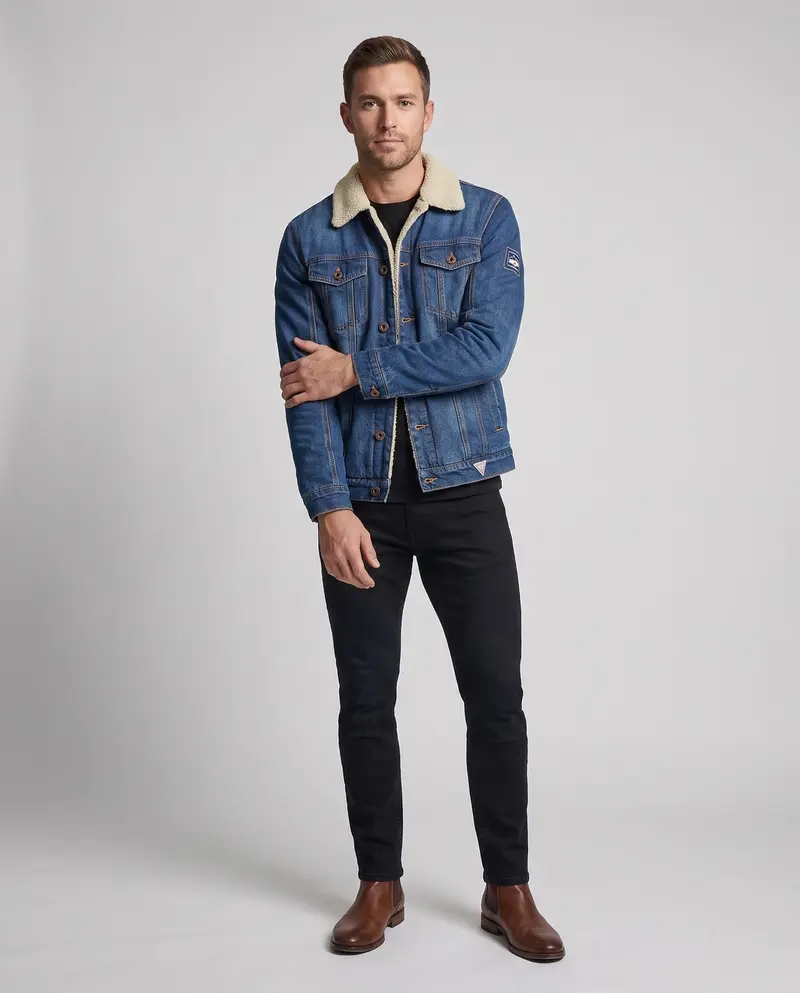Herrenmode Jeansjacke mit Teddyfutter Drune
