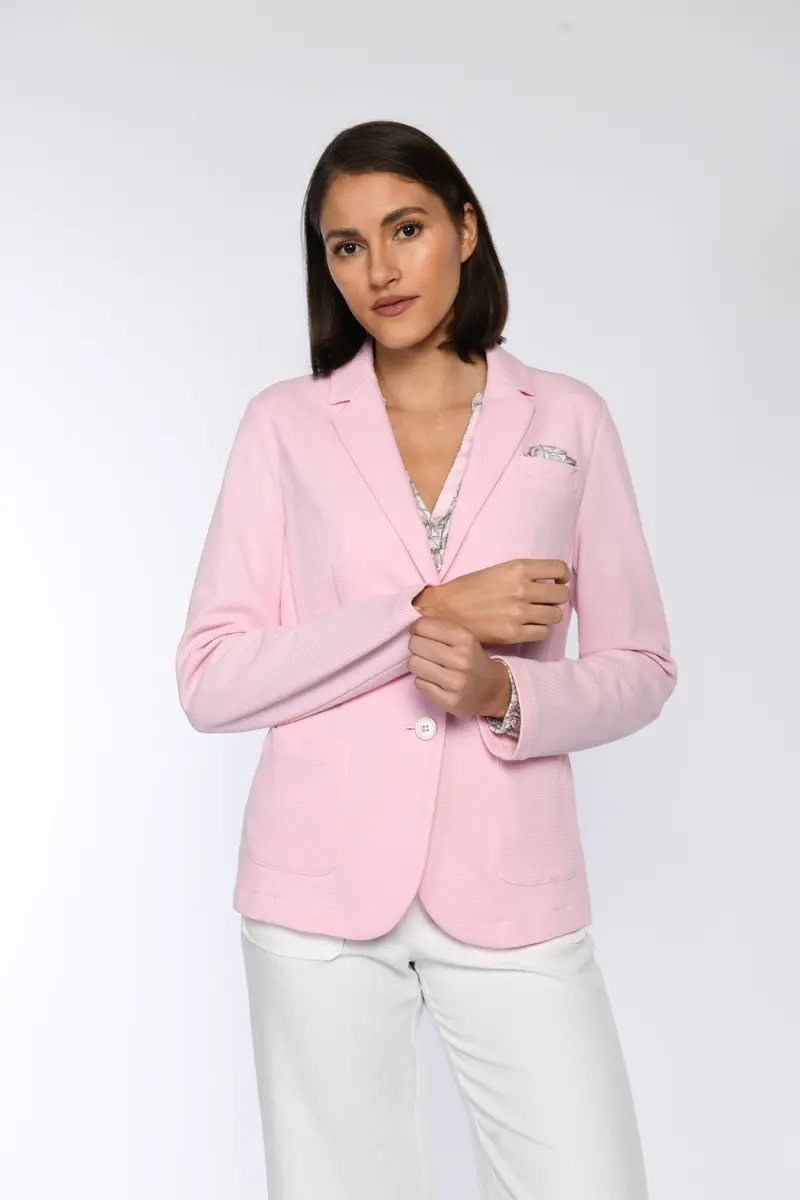 Jersey Blazer Damen – Strukturierter Look in Rosa & Creme