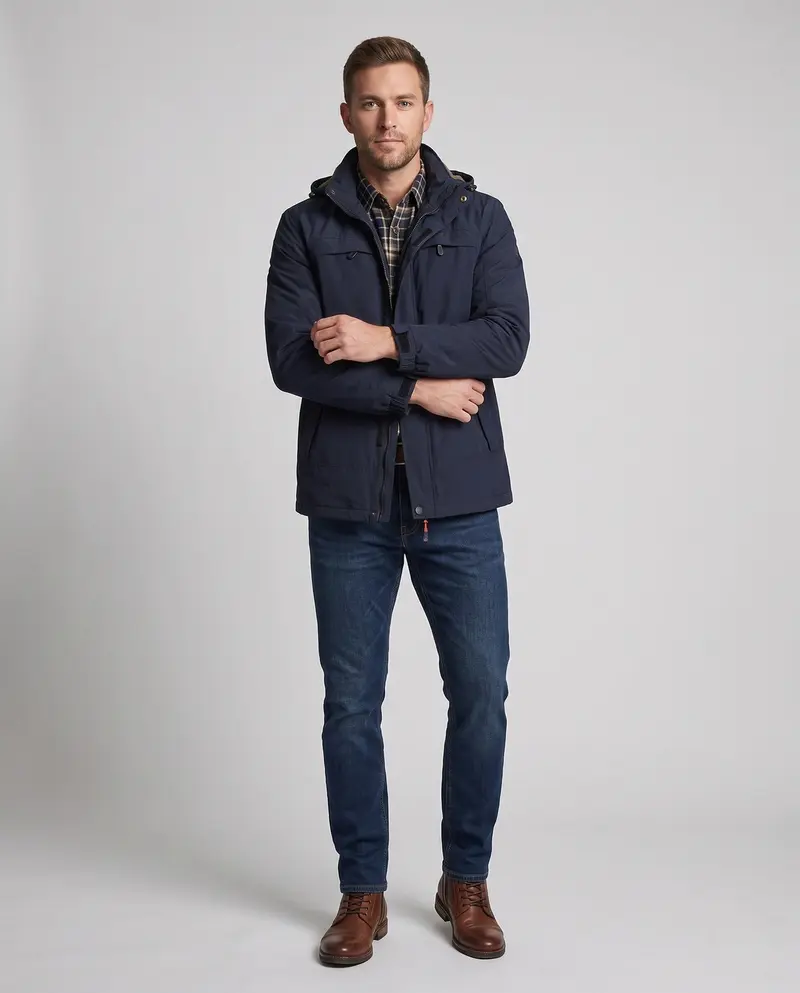 Leichte funktionale Herrenjacke im Field-Style mit Kapuze, mehreren Taschen und Klettverschlussärmeln