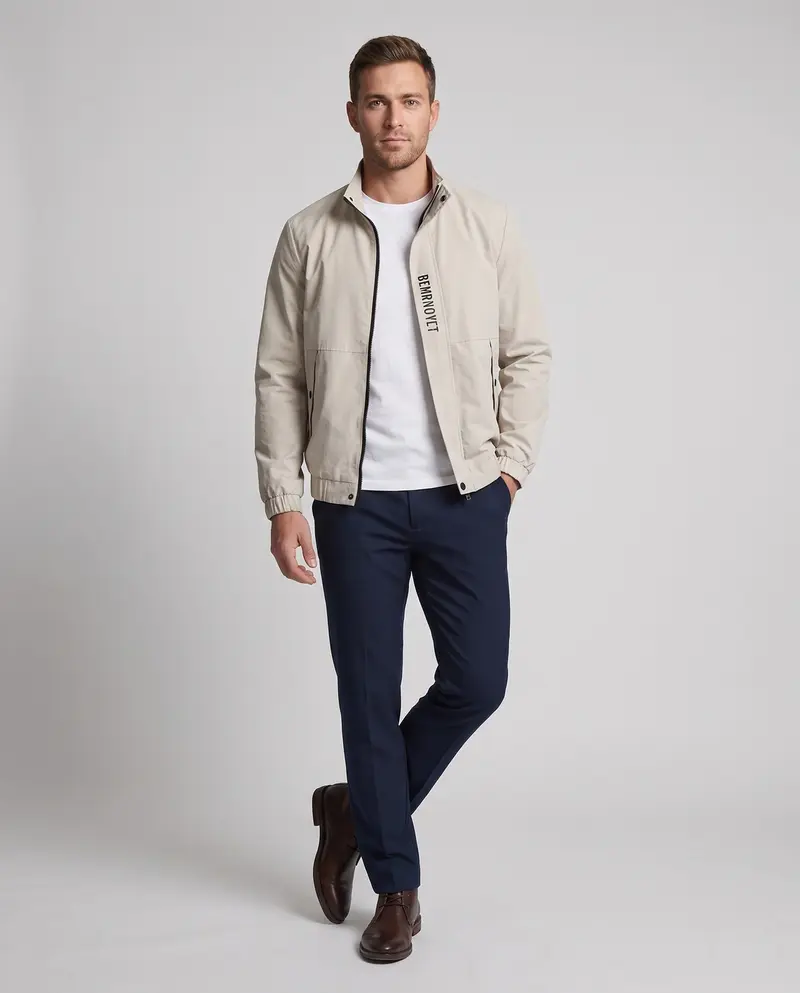 Leichte Harrington-Jacke für Herren mit Stehkragen, Reißverschluss, Klappentaschen und elastischem Saum Drune