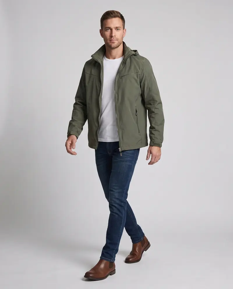 Leichte Herren-Hoodie-Utility-Jacke mit verdecktem Reißverschluss und Brusttasche Drune