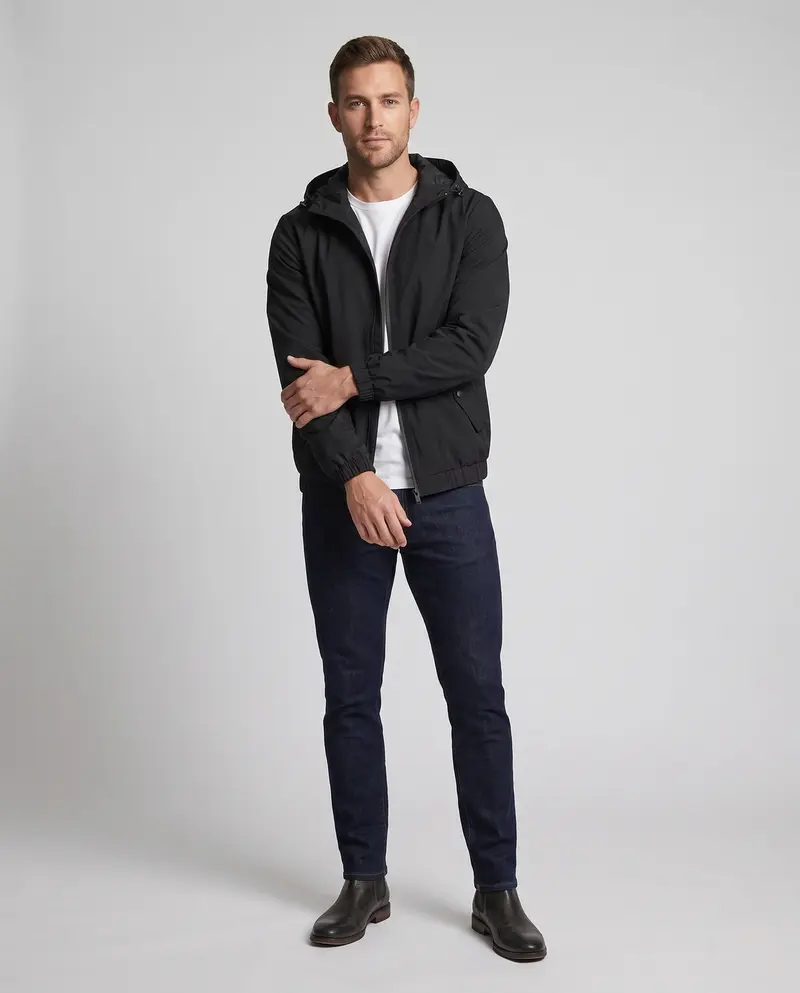 Leichte Herren-Hoodie-Windjacke mit elastischen Bündchen und verdecktem Reißverschluss Drune