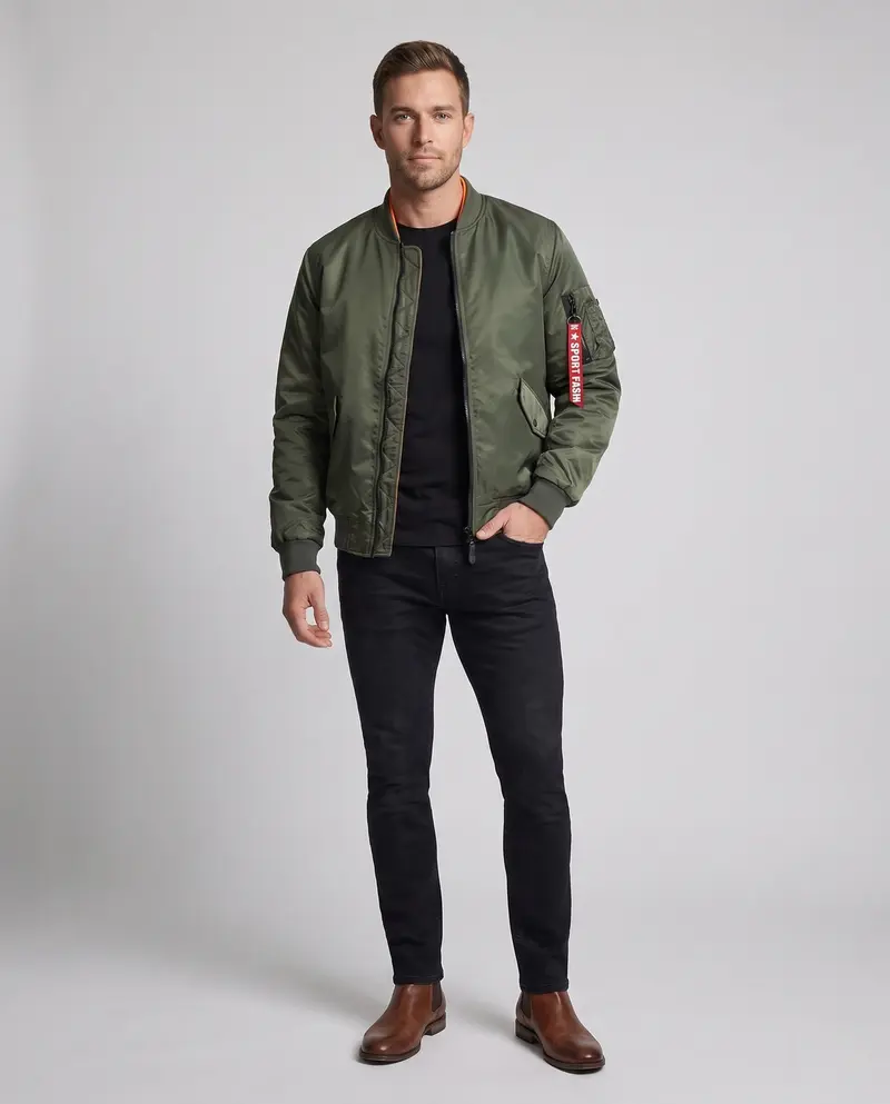 Leichte Herren Nylon Flug Bomberjacke mit Ärmel Utility Tasche Drune