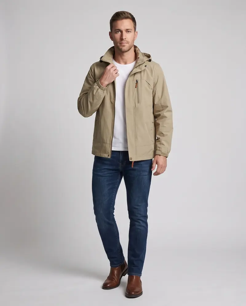 Leichte urbane Herren Zipper Blouson mit Reißverschluss auf der Brust und elastischen Bündchen Drune