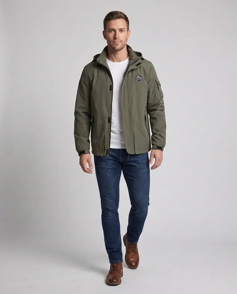 Leichte Utility-Feldjacke für Herren mit Kapuze und Armtasche Drune