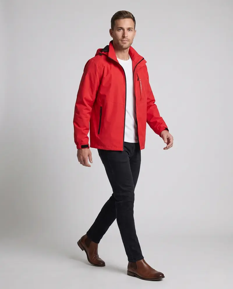 Leichte wind- und wasserabweisende Kapuzenjacke für Herren im Sportstil mit verdecktem Reißverschluss Drune