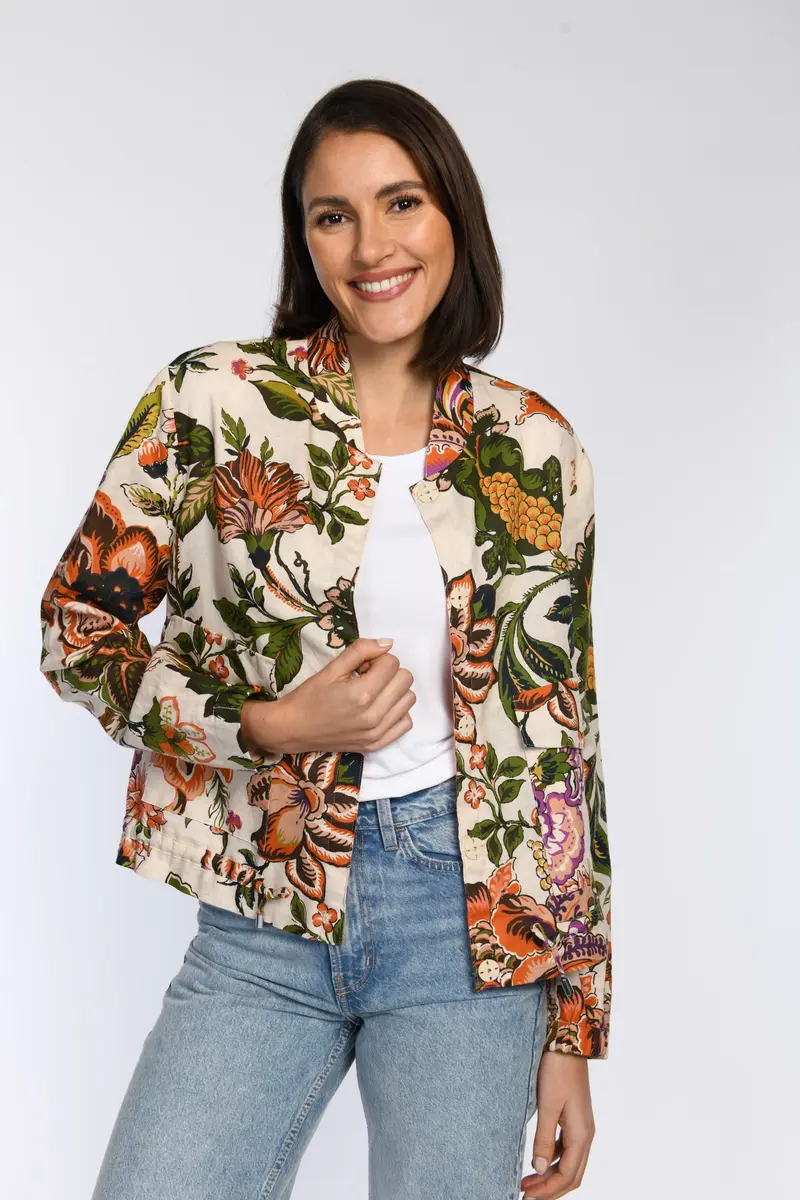 Leinenblouson mit Floraldruck