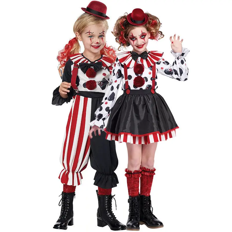Mädchen Clown-Kostüm mit gestreiftem Overall und lustigen Accessoires Drune