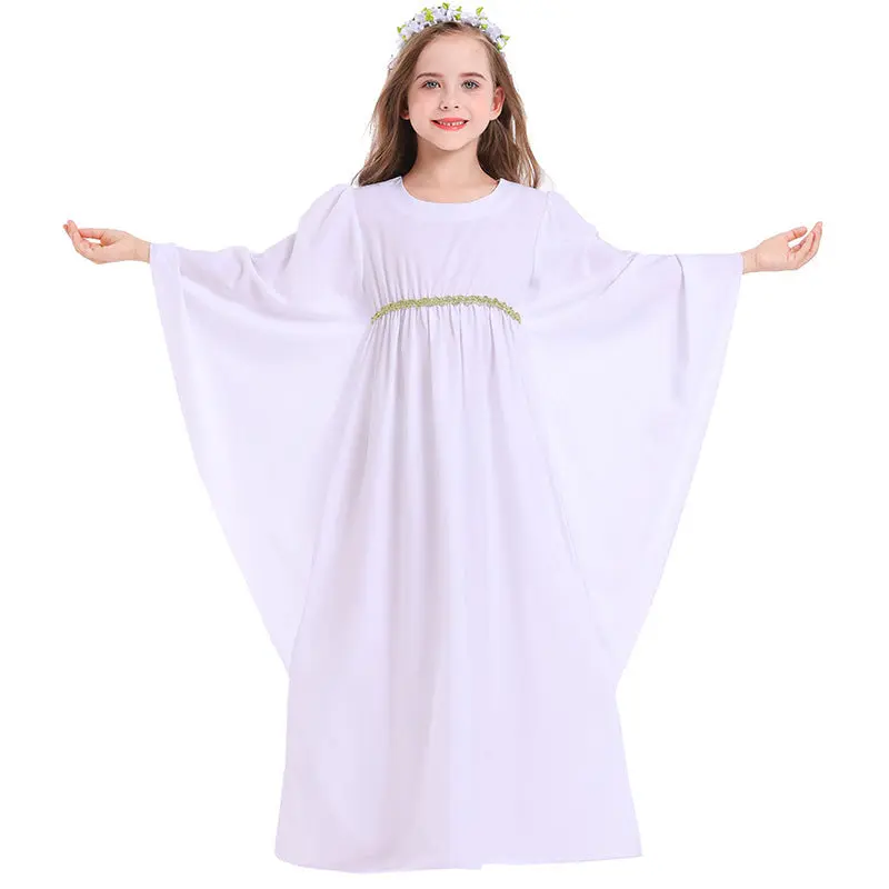 Mädchen märchenhaftes Kleid mit weitem Ärmeln und floralem Gürtel Drune
