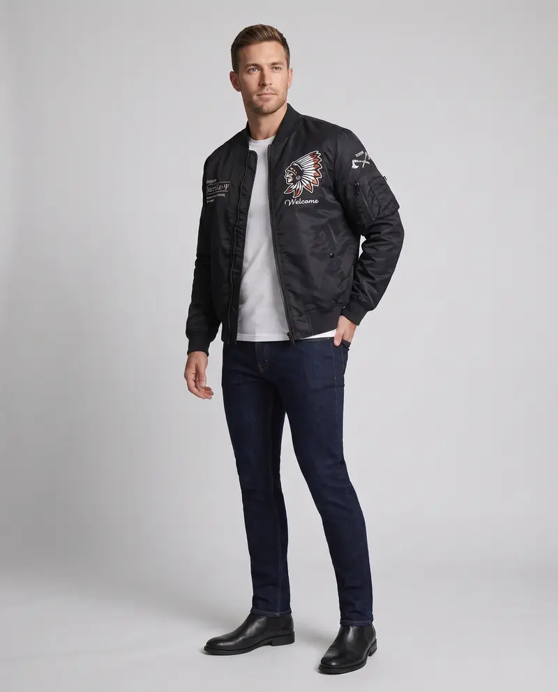 Männer Sportliche Bomberjacke mit Aufwendigen Stickdetails Drune