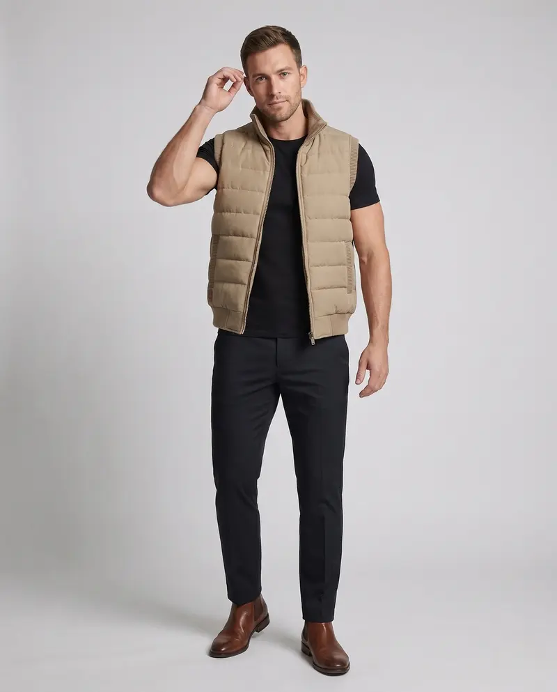 Männer Thermo-Isolationsweste mit Teddy-Fleece-Futter, Stehkragen und geripptem Saum