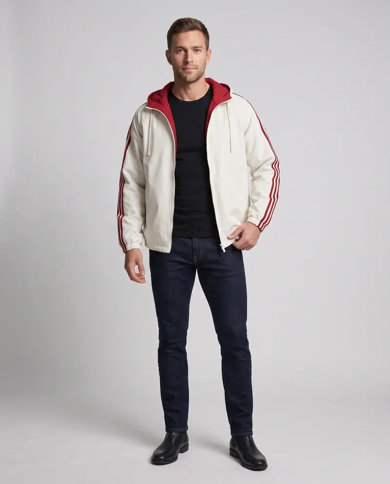 Männer Wende-Hoodie-Jacke mit Kontraststreifen, doppelseitigem Komfort und zwei-Wege-Reißverschluss