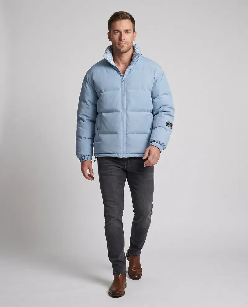 Männer Wende-Steppjacke mit Bandana-Futter und hohem Stehkragen