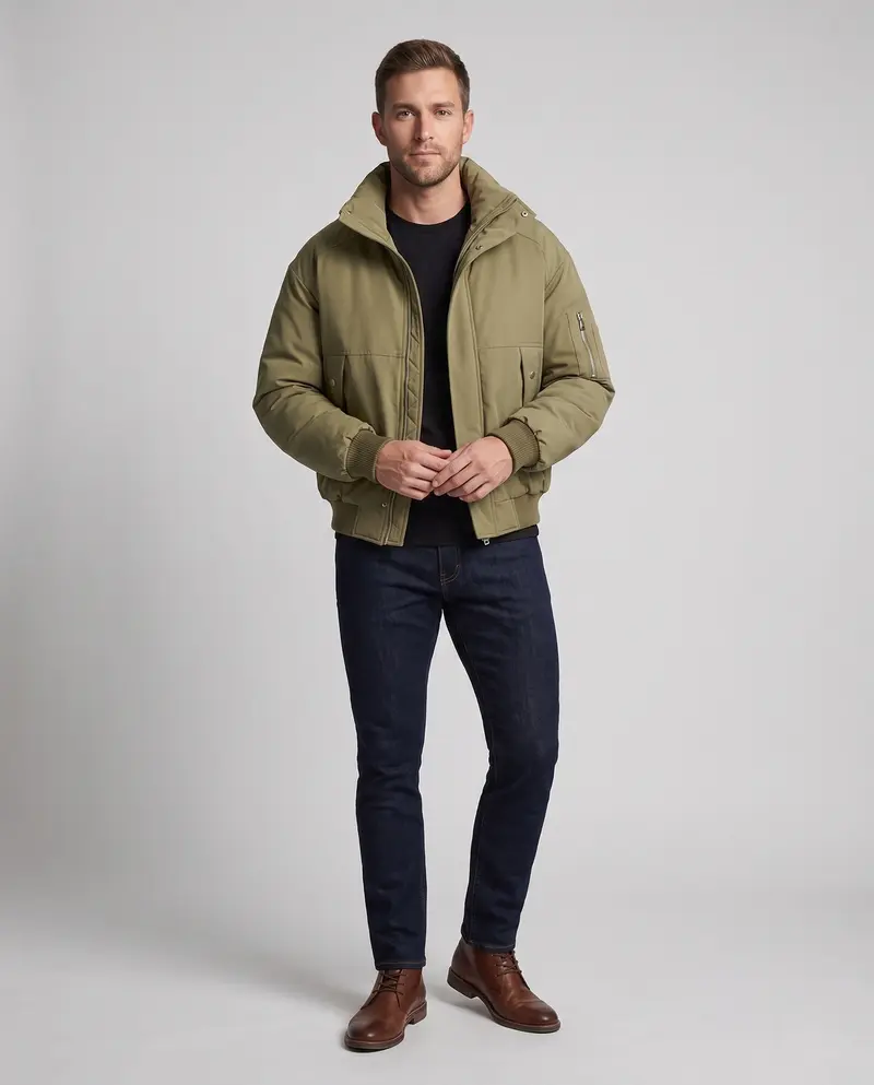 Männermode Übergangsjacke mit hohem Kragen und Fleece-Futter Drune