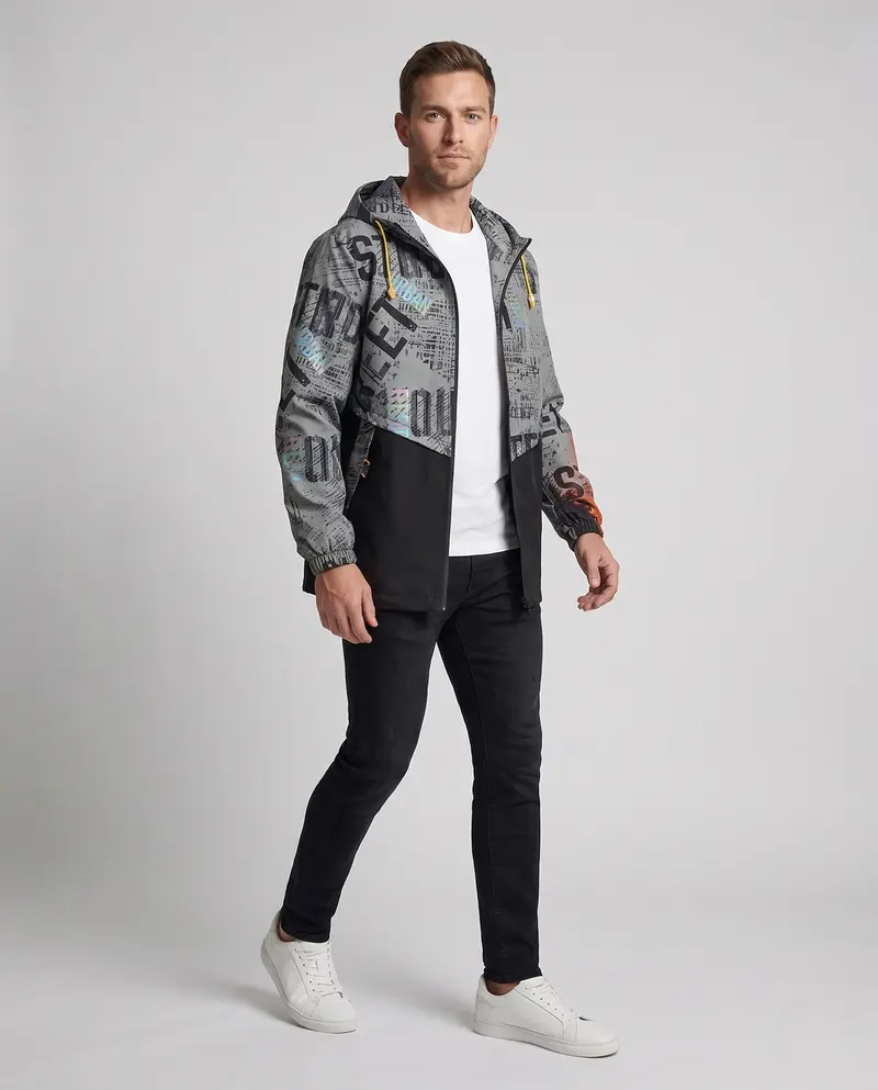 Männers modische Übergangsjacke mit Kapuze und praktischen Taschen Drune