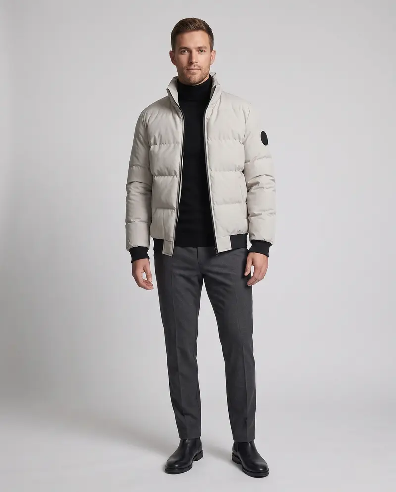 Männlicher kurzer Parka-Stil Pufferjacke mit winddichtem Außenmaterial und gerippten Bündchen Drune