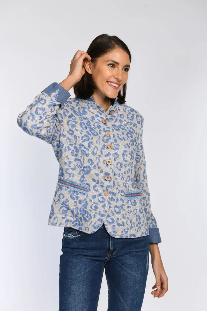 Modischer Damen Janker im Leo-Muster – Beige & Grün