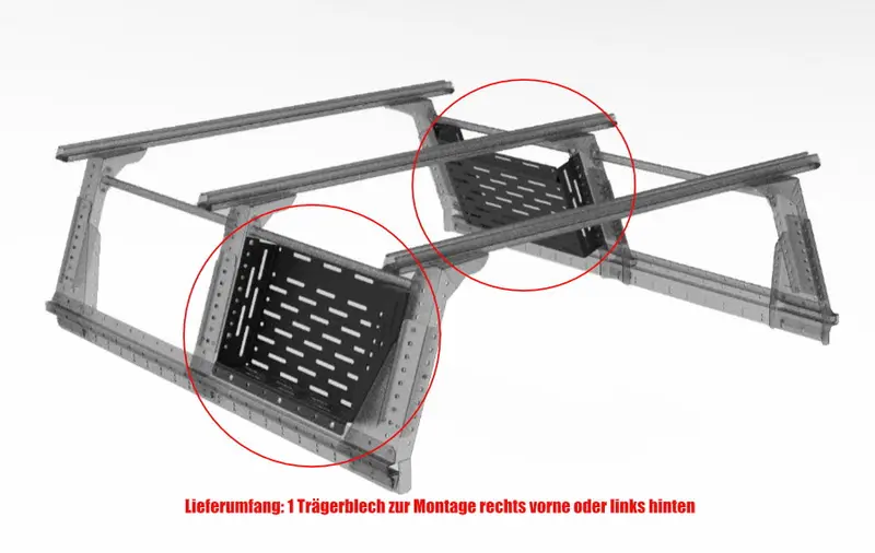 Muli-Rack Trägerblech Xtra-Cab, vorne rechts bzw. hinten links (1 Stk.)