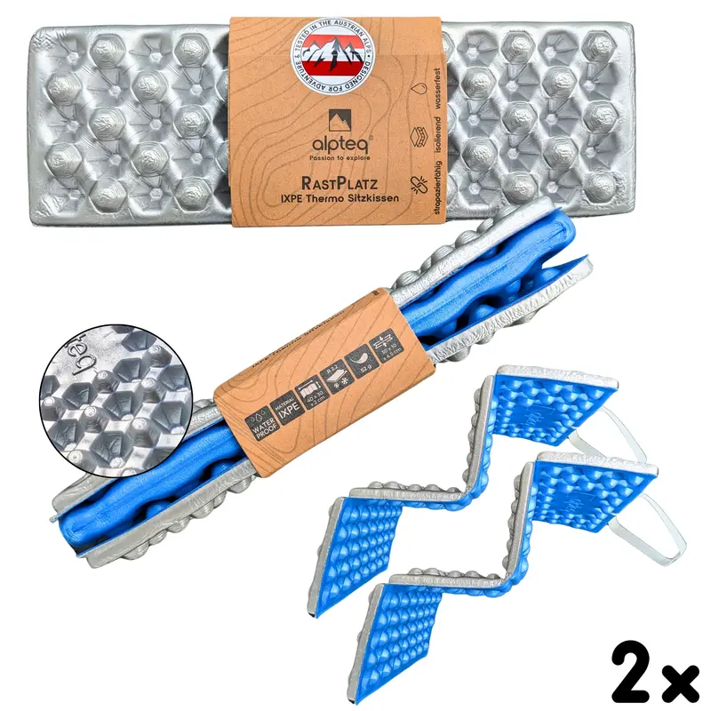 RastPlatz faltbares Sitzkissen Alu beschichtet | Blau | 2er Set