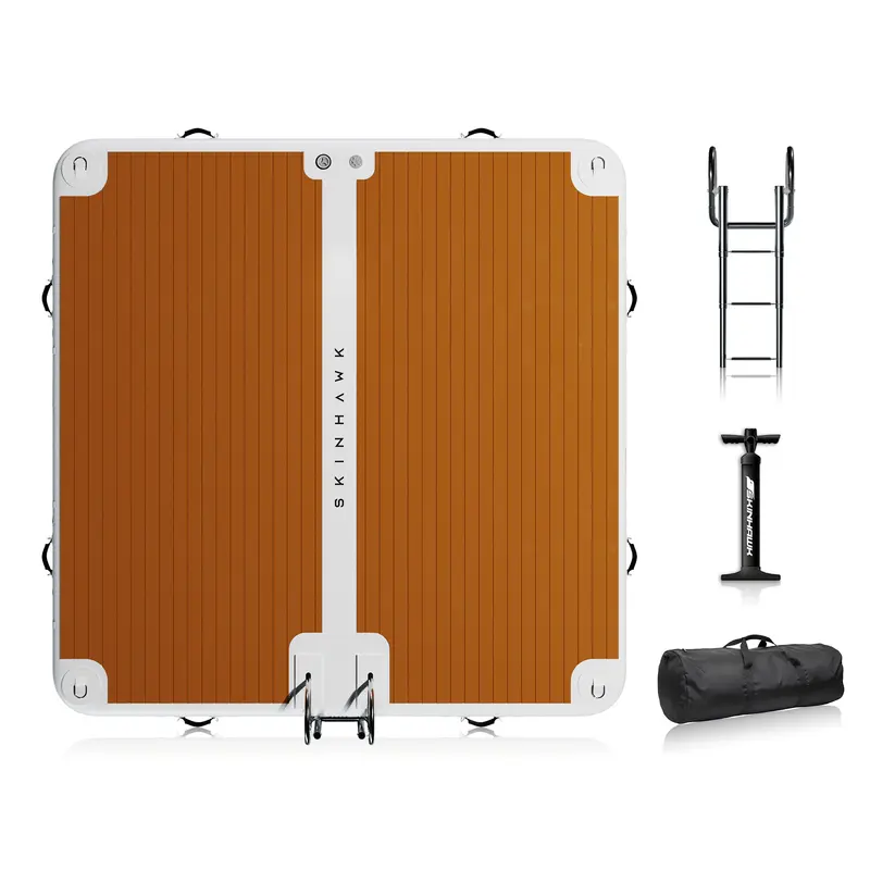 SKINHAWK BADEPLATTFORM AUFBLASBAR 300CM X 300CM X 20CM MIT EDELSTAHLLEITER