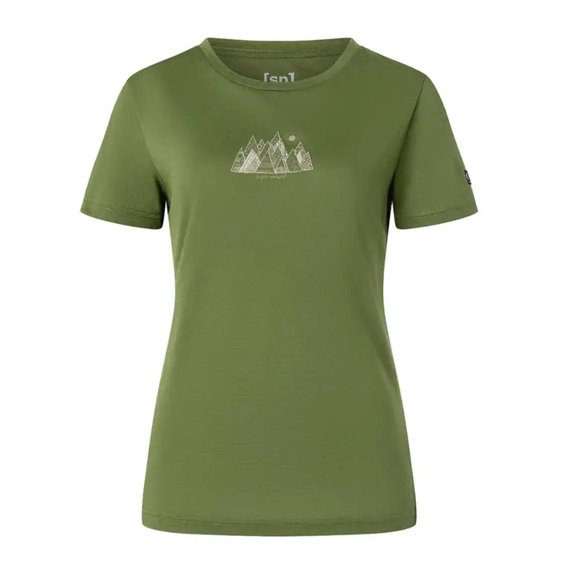 Super Natural W Top Mountain Art Tee chive vintage khaki melange white Damen T-Shirt