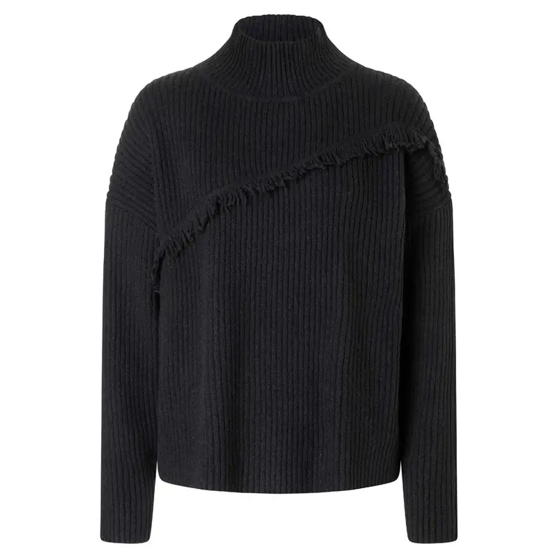 Timozene Fringe Mock Neck Pullover black Damen
