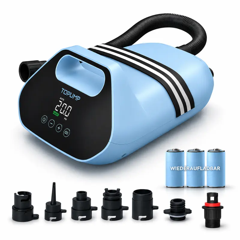 TOPUMP Akku-Luftpumpe bis 20 PSI für SUP, Kajak & Schlauchboot
