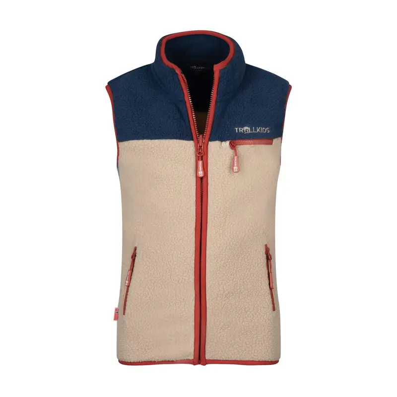 Trollkids Kinder Hemsedal Vest Desert/ Mystic blue/ Red clay