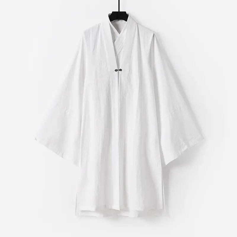 Unisex Asiatisch inspirierte Oversize-Kimono-Jacke mit Trompetenärmeln und kleinem Knebelverschluss Drune