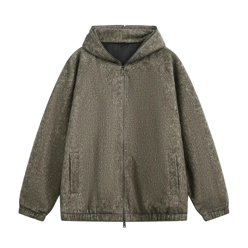 Unisex Boxy Kapuzenjacke mit Strukturstoff, Zweiwege-Reißverschluss und elastischem Saum Drune