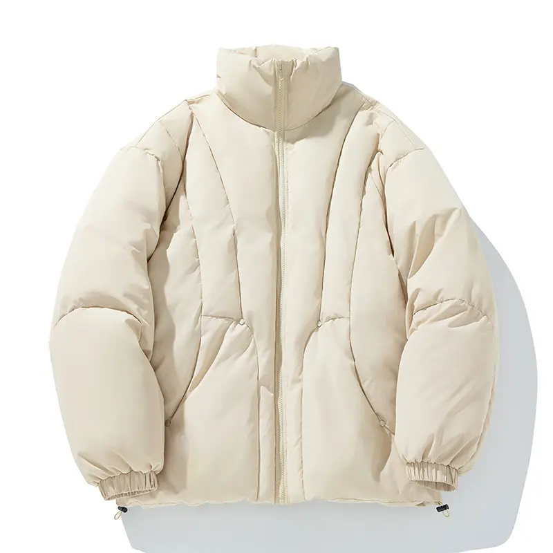 Unisex Boxy-Pufferjacke mit vertikaler Steppung, hohem Stehkragen und Kordelzugsaum Drune