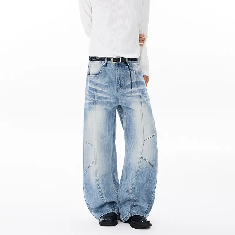 Unisex Extravagante weite Denim-Palazzohose mit tiefem Schritt und markanten Paneilnähten Drune
