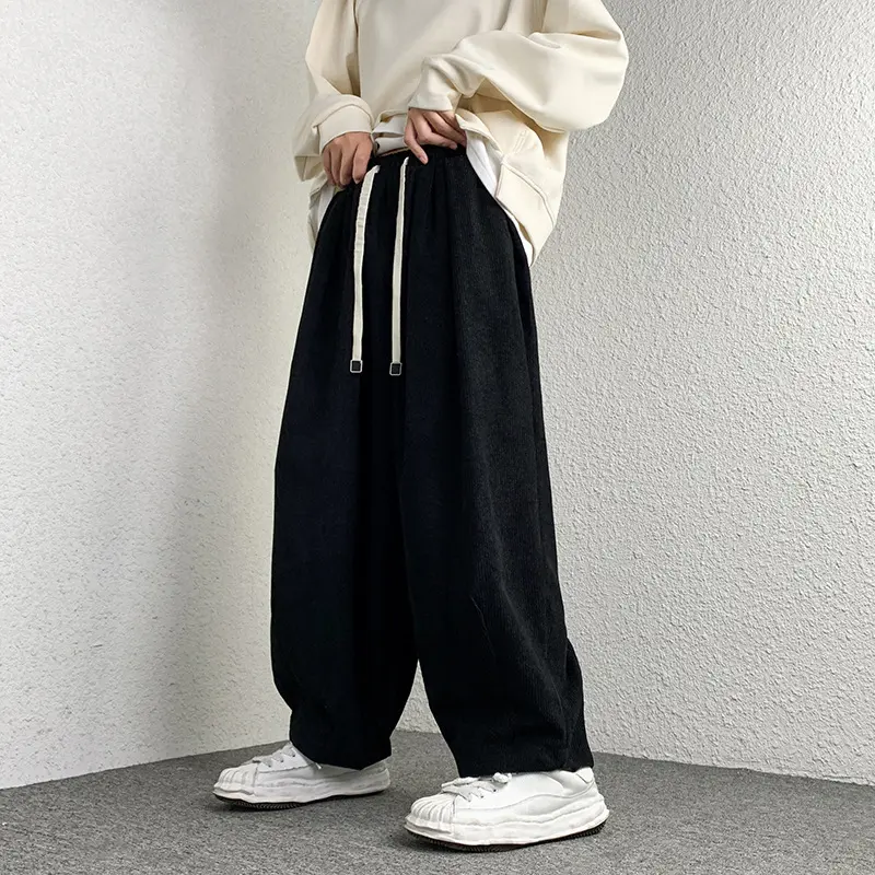 Unisex Extraweit geschnittene Cord-Loungehose mit Tunnelzug und elastischen Bündchen Drune