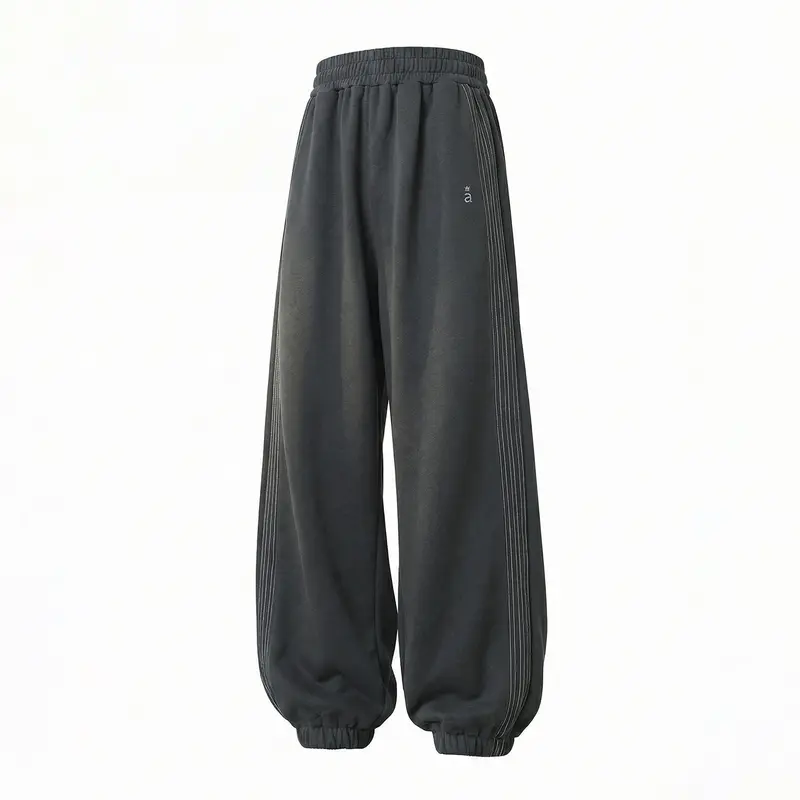 Unisex Extraweite Sweat-Palazzo-Hose mit elastischem Bund, seitlichen Streifen und gerippten Saum Drune